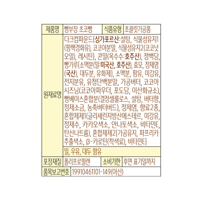 농심 빵부장 초코빵_영양성분표