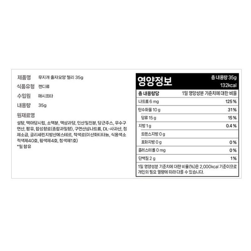 무지개 줄자모양젤리 영양성분표